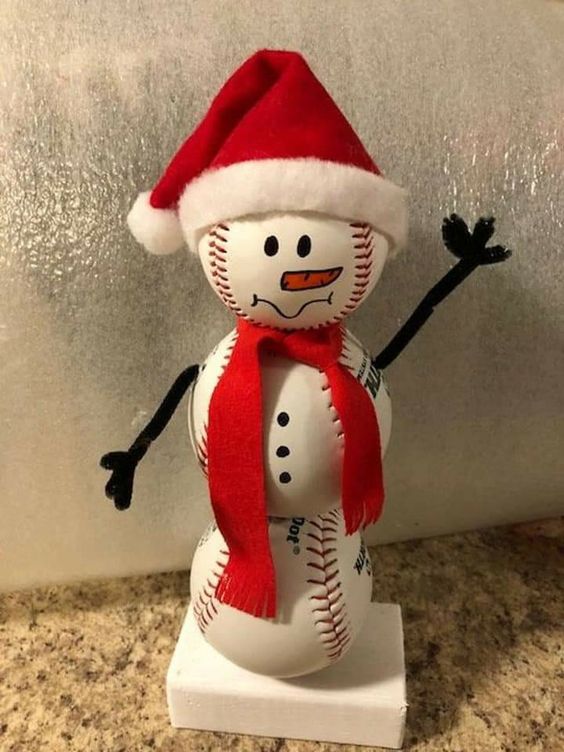 Baseball Snowman Sculpture