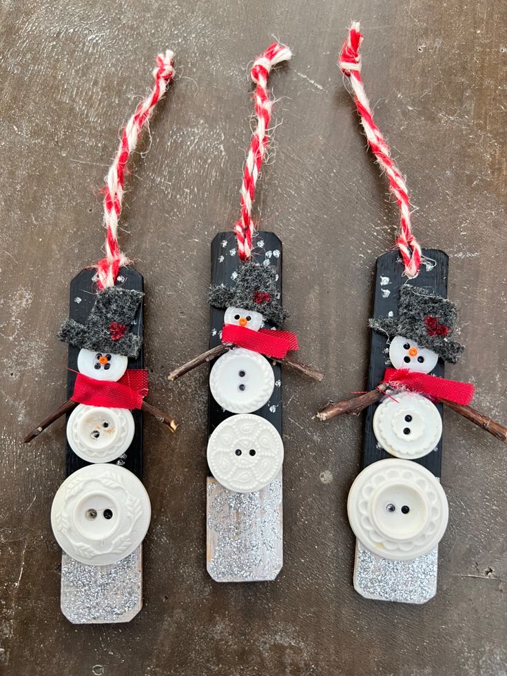 Button Snowman Popsicle Stick Ornaments