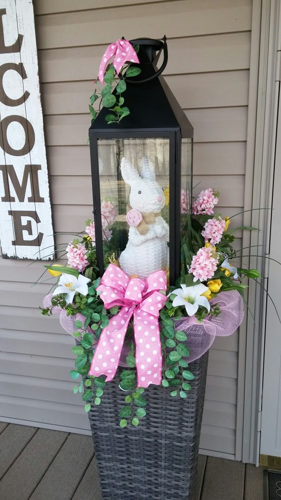 Charming Easter Bunny Lantern Centerpiece