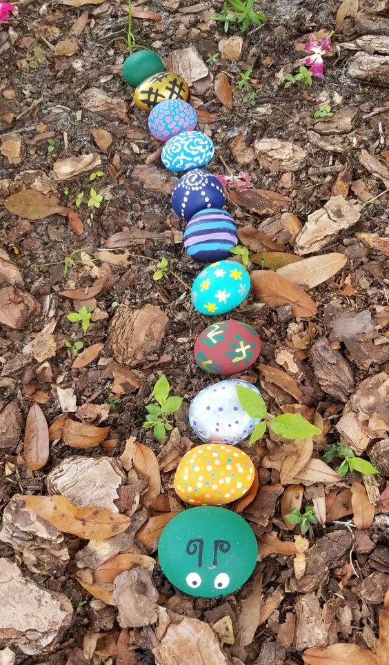 Colorful Caterpillar Pebble Art