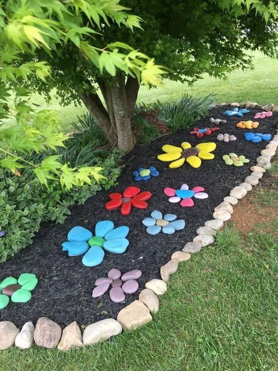 Colorful Pebble Flower Pathway