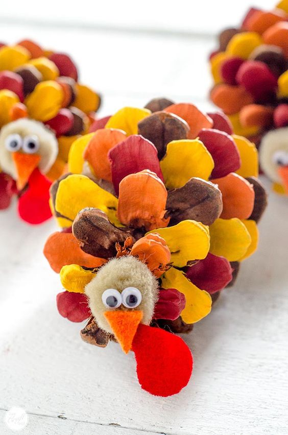 Colorful Pine Cone Turkeys