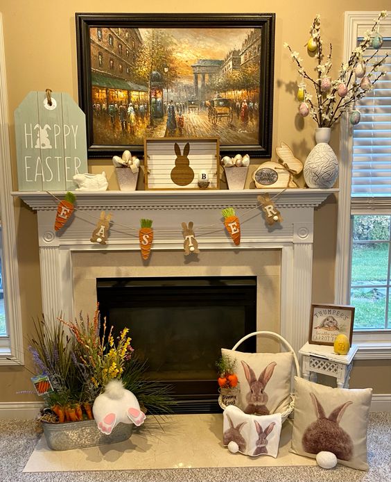 Cozy Easter Mantel Display