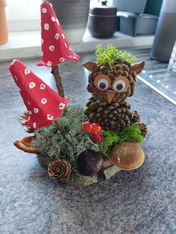 Enchanted Forest Pine Cone Owl Scene