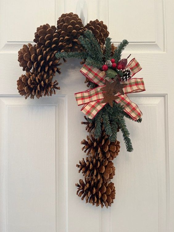 Festive Pine Cone Candy Cane Wreath