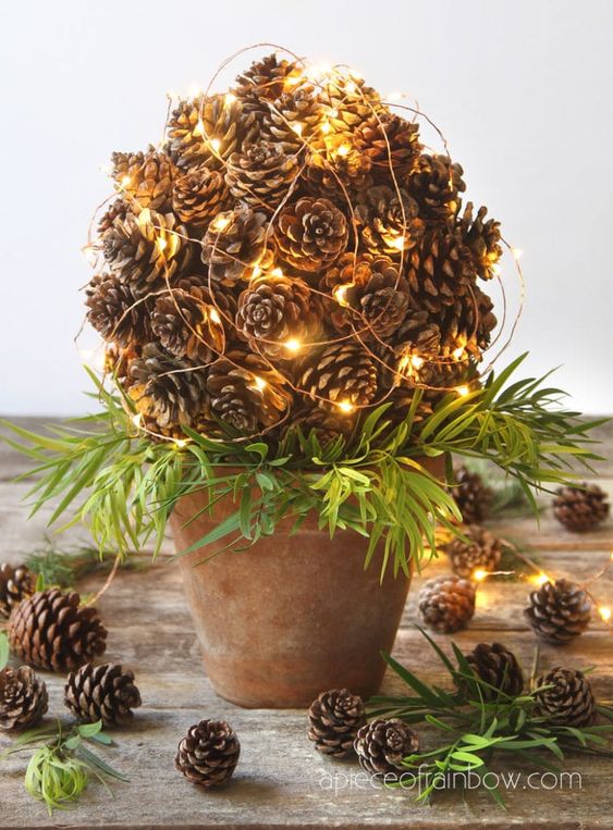 Illuminated Pine Cone Topiary