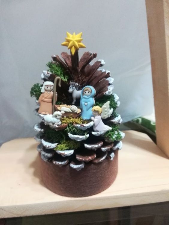 Miniature Pine Cone Nativity Scene