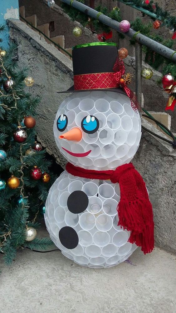 Plastic Cup Snowman Sculpture