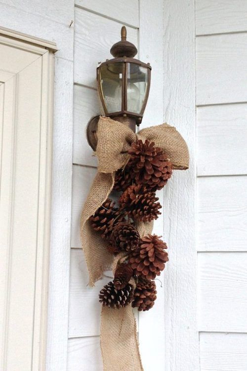 Rustic Burlap Pine Cone Sconce Swag