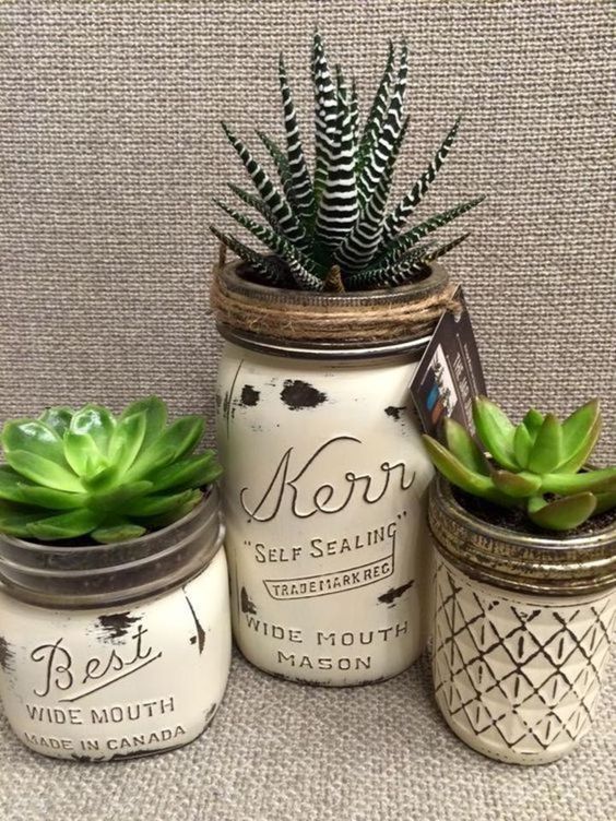 Rustic Mason Jar Succulent Planters