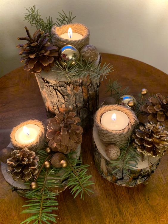 Rustic Pine Cone Candle Holders