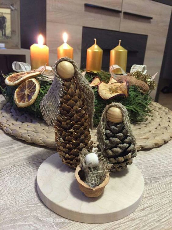 Rustic Pine Cone Holy Family Set