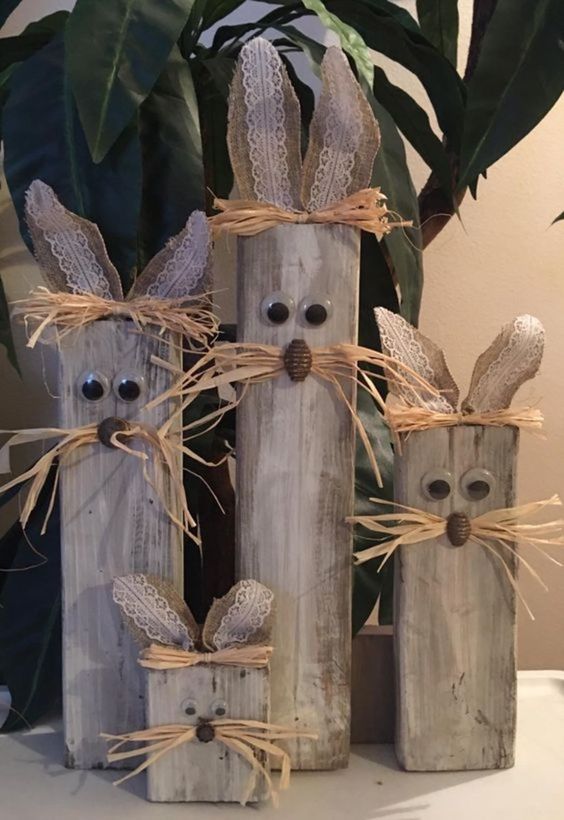 Rustic Wooden Bunny Family