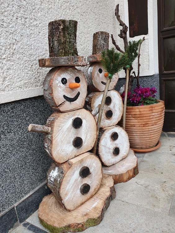 Rustic Wooden Snowman Trio