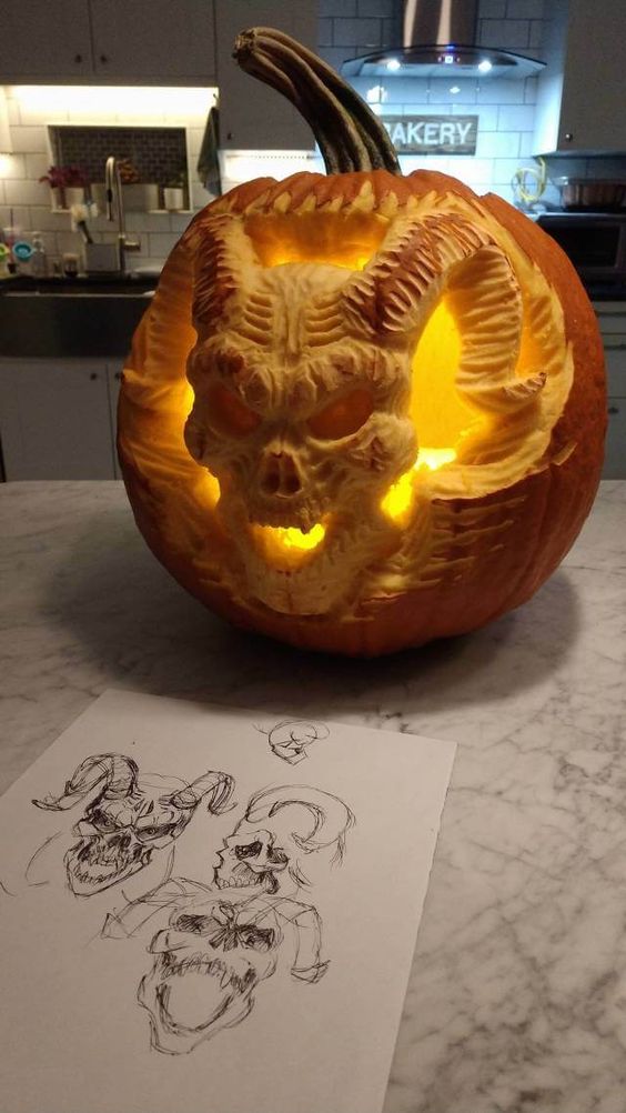 Sinister Skull Pumpkin Carving