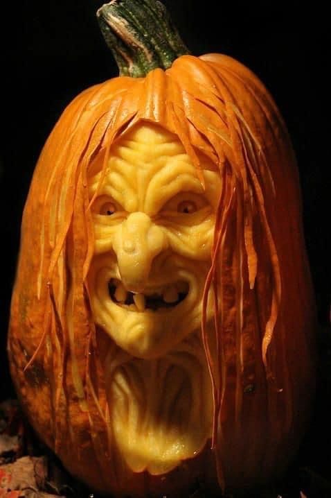 Terrifying Witch Pumpkin Sculpture