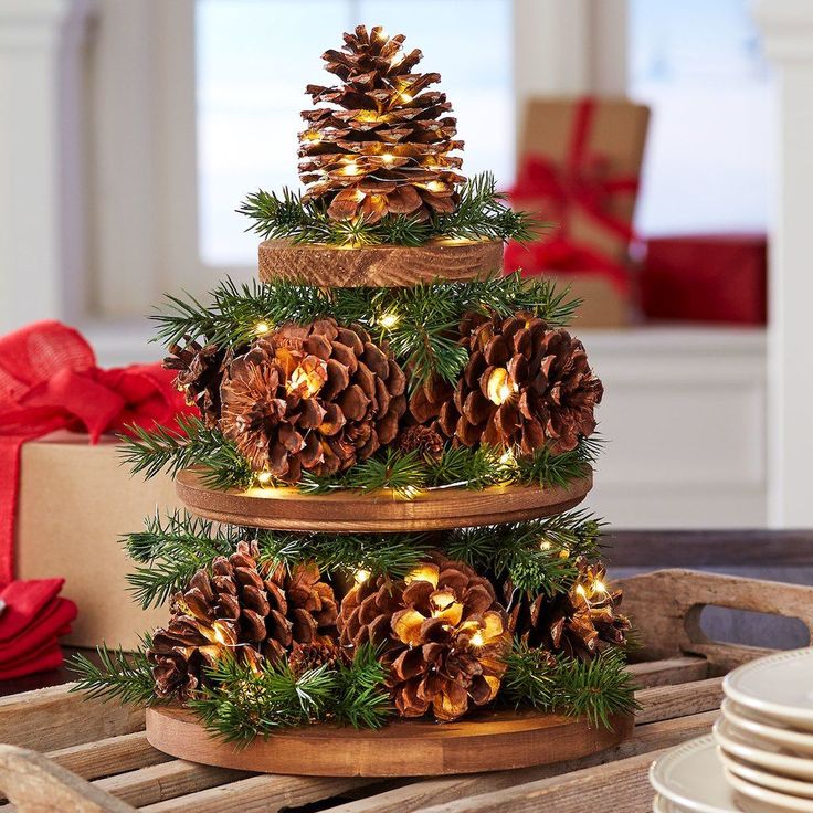 Tiered Pine Cone Christmas Tree Centerpiece