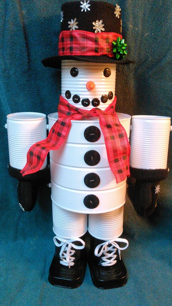 Tin Can Snowman Sculpture