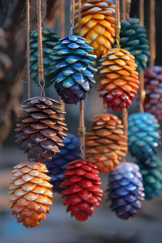 Vibrant Hanging Pine Cone Ornaments