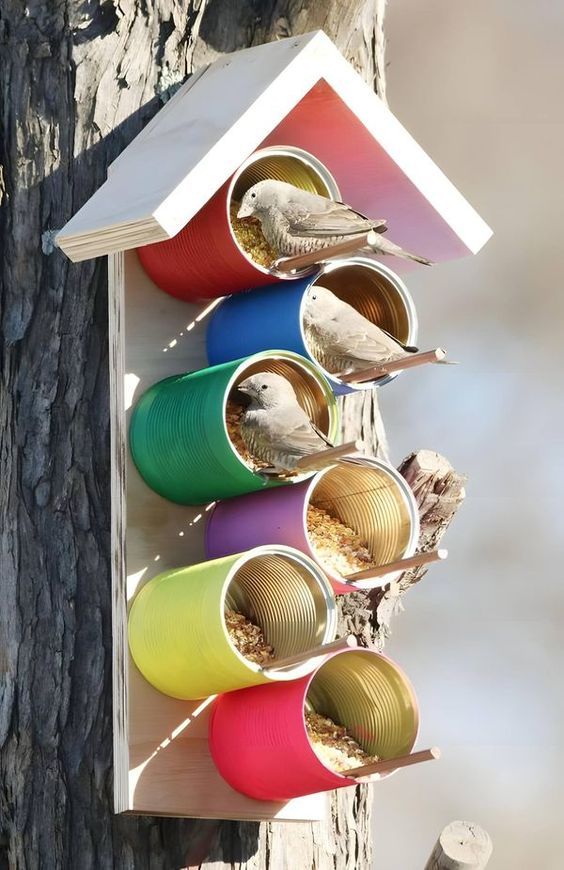 Vibrant Tin Can Bird Feeder House