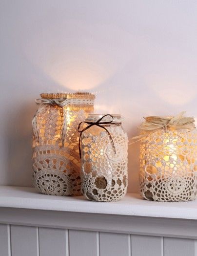 Vintage Lace Mason Jar Lanterns