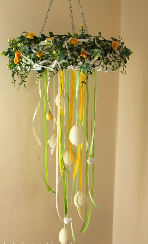 Whimsical Egg Ribbon Chandelier