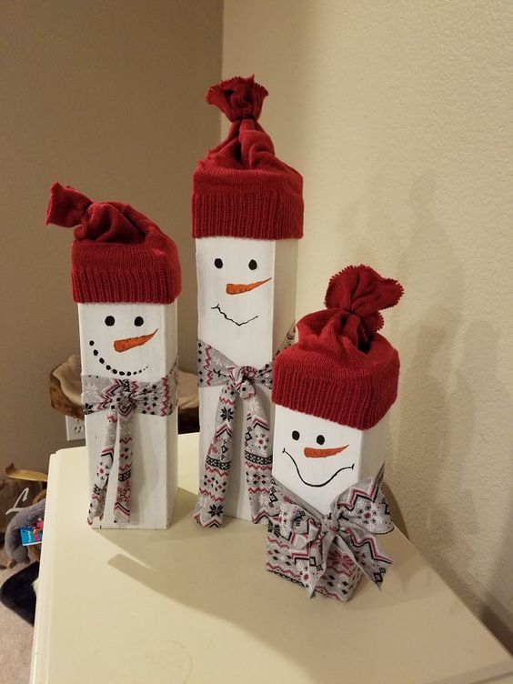 Wood Block Snowman Family