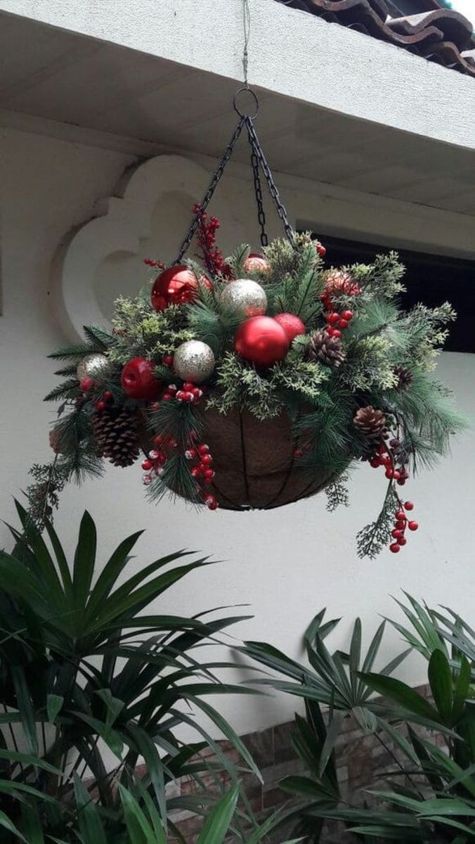 Elegant Hanging Christmas Basket Decor