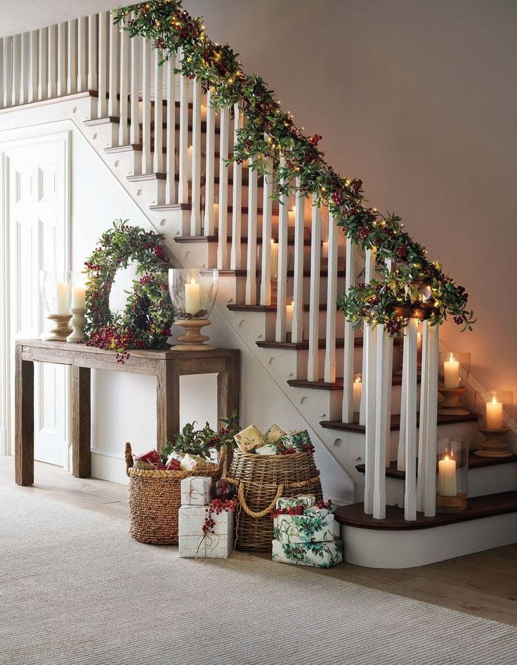 Enchanting Staircase Christmas Garland Display