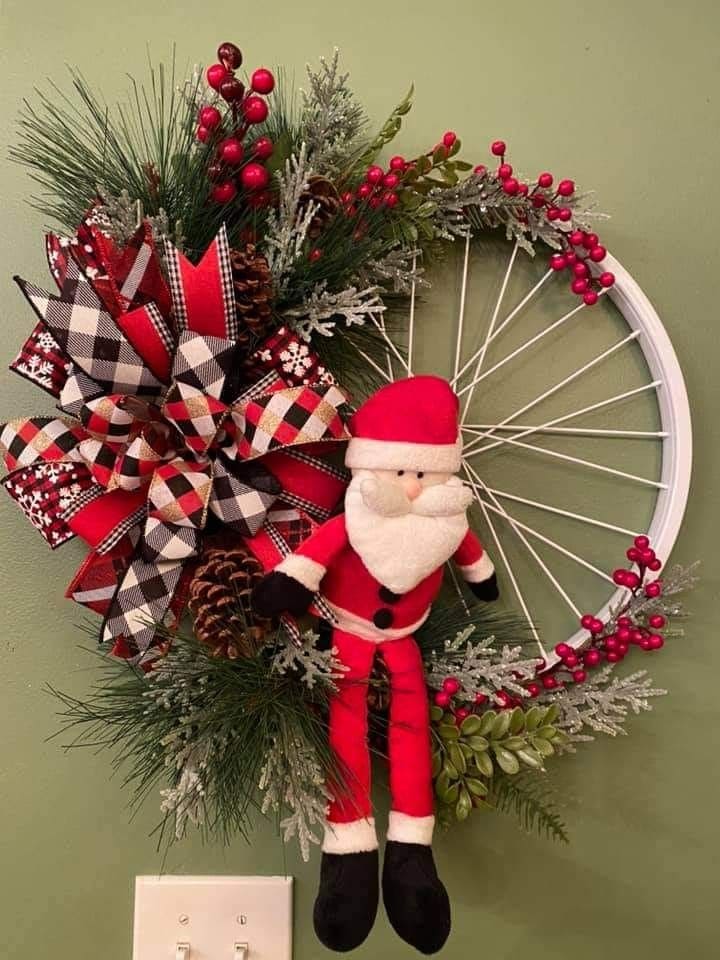 Festive Bicycle Wheel Wreath