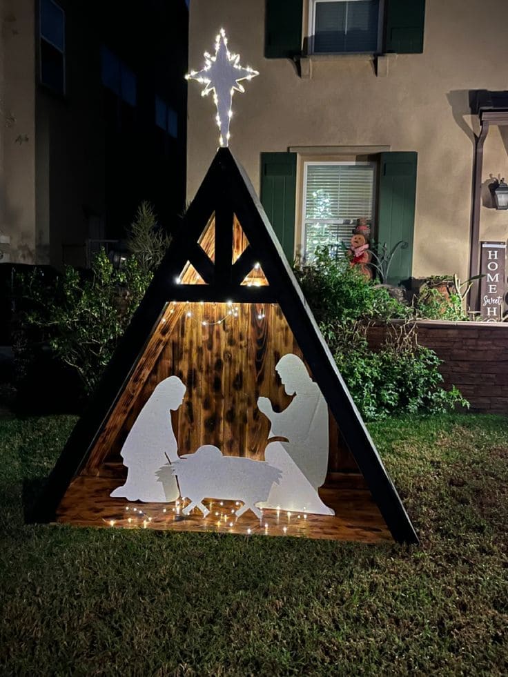 Illuminated Nativity Tree Scene