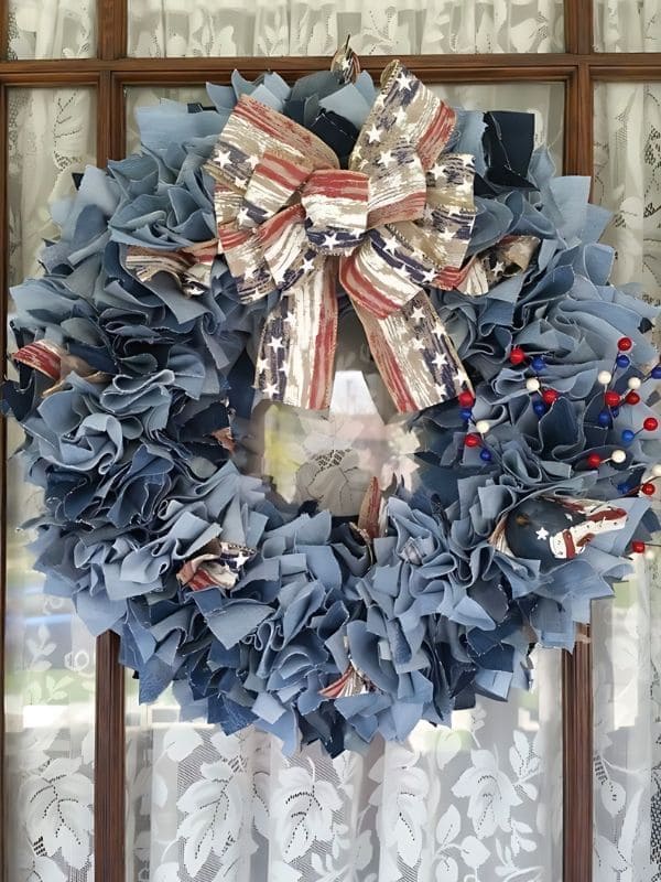 Patriotic Denim Christmas Wreath