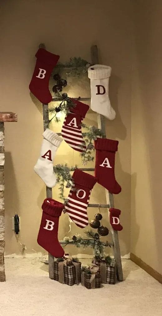 Rustic Ladder Stocking Display Delight