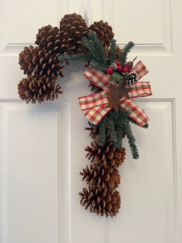 Rustic Pine Cone Candy Cane Wreath