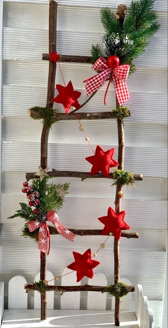 Rustic Twiggy Christmas Ladder