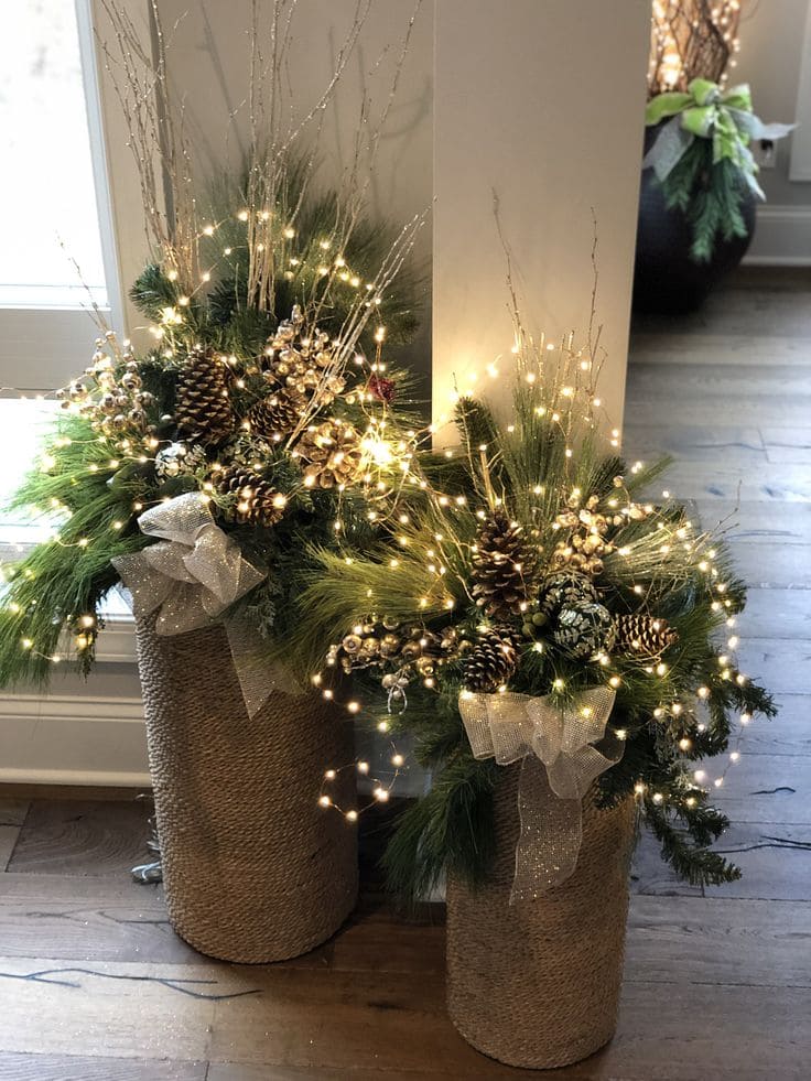 Twinkling Pinecone Christmas Floor Arrangements