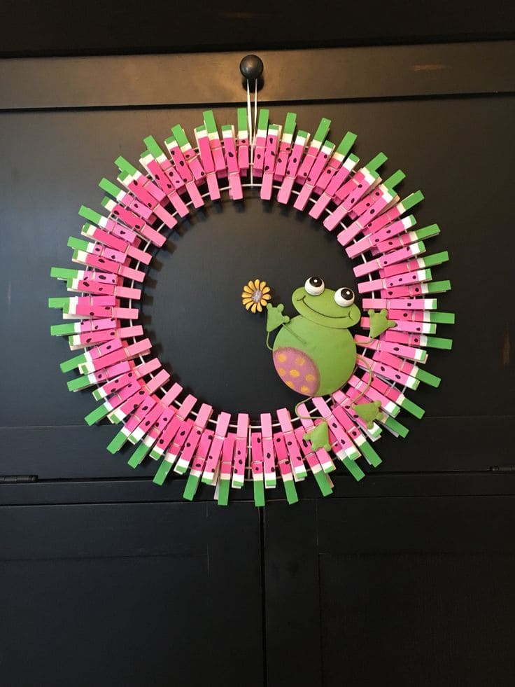 Vibrant Clothespin Frog Wreath