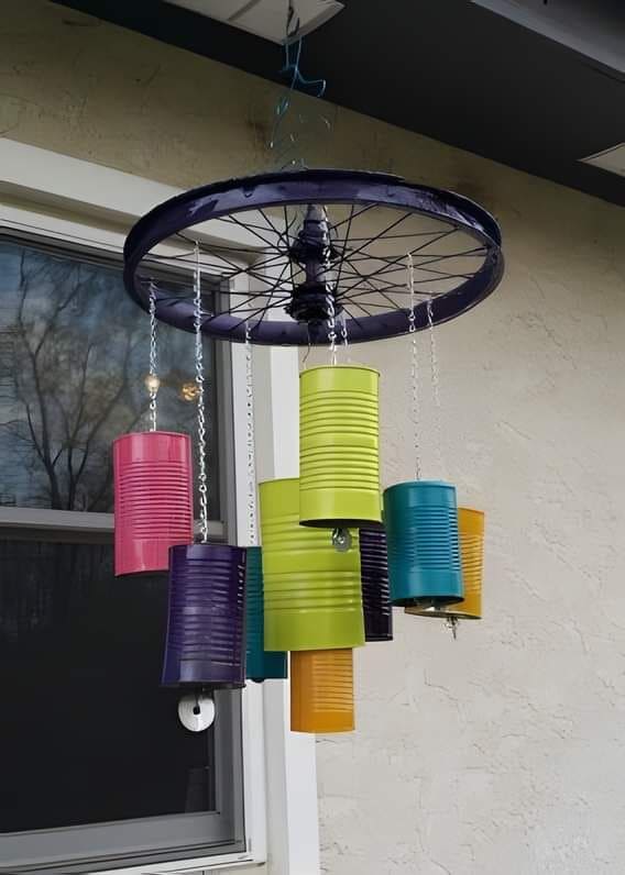 Vibrant Tin Can Wind Chime Creation