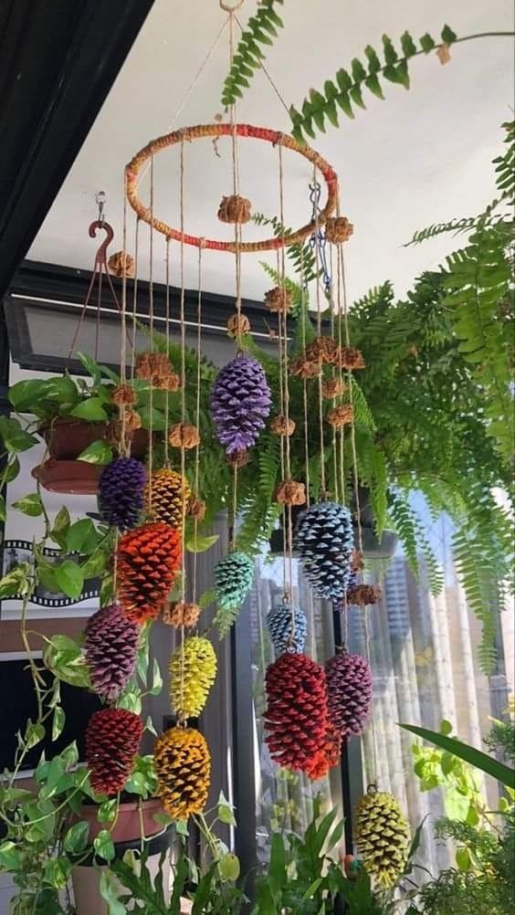 Vividly Colored Pinecone Wind Chime