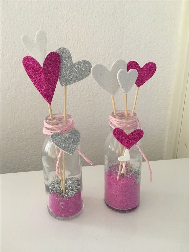 Adorable Glitter Heart Bottles DIY Decor