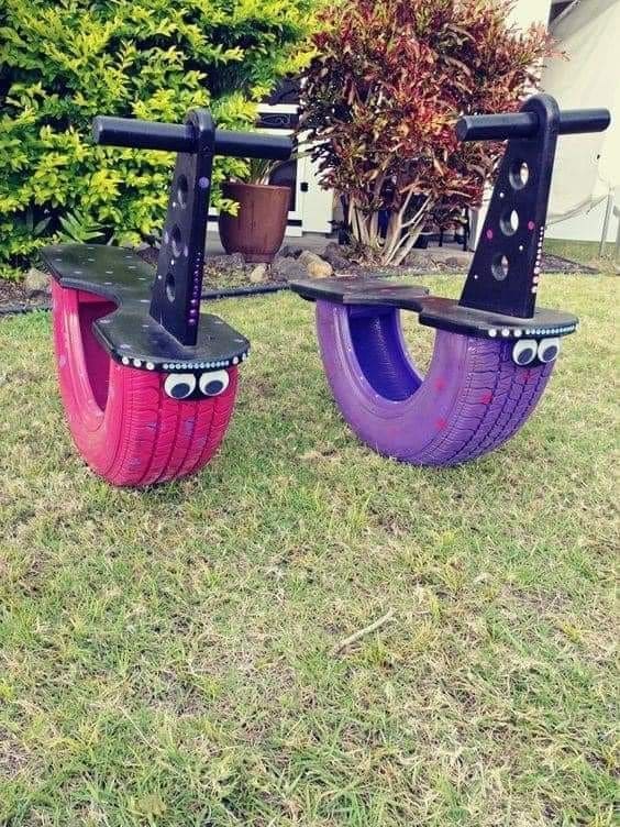 Adorable Tire Seesaw with Fun Faces