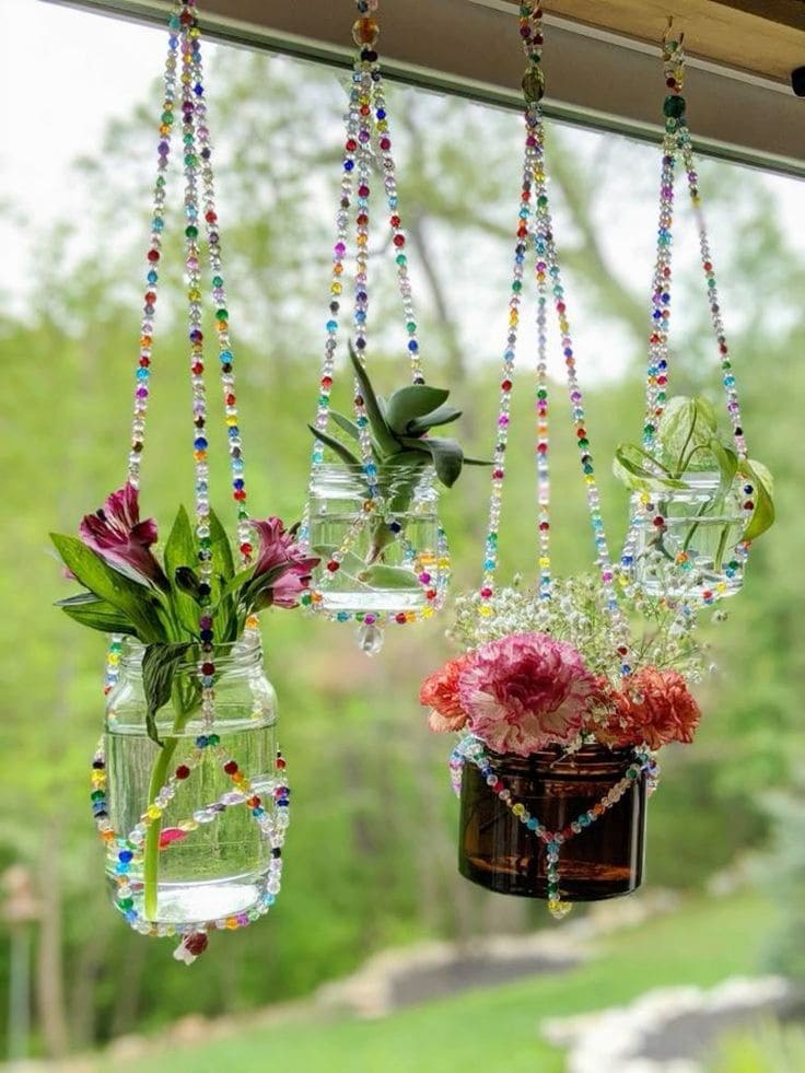 Beaded Hanging Sun Catcher Planters