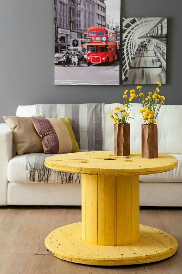 Bright and Upcycled Spool Coffee Table