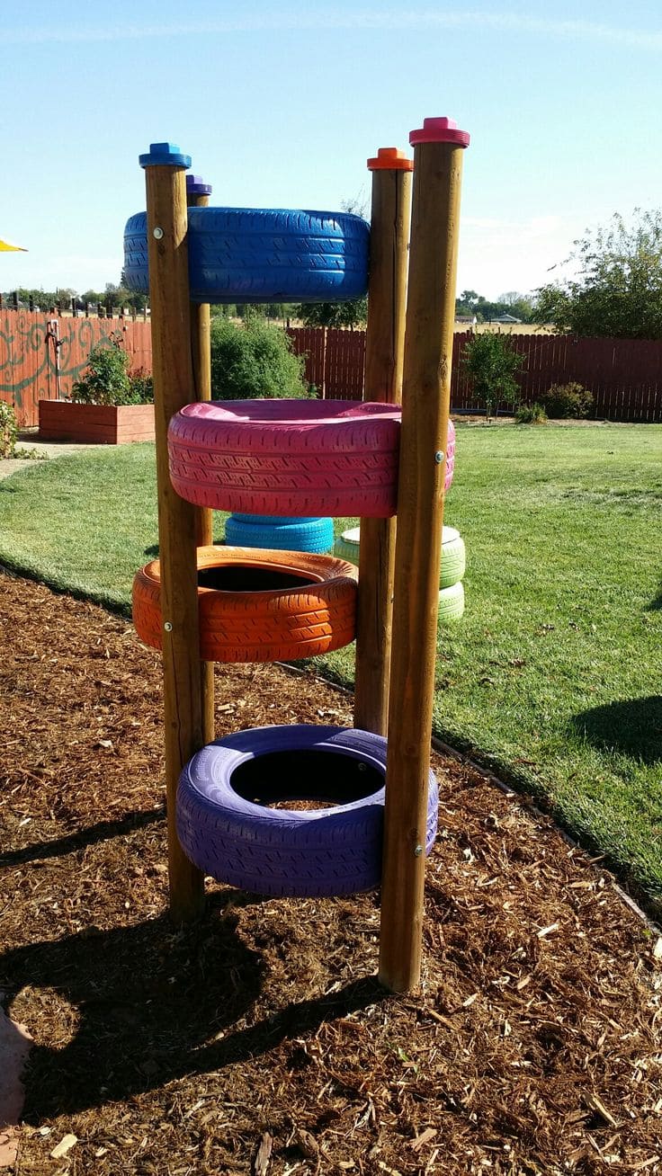 Brightly Stacked Tire Tower for Fun