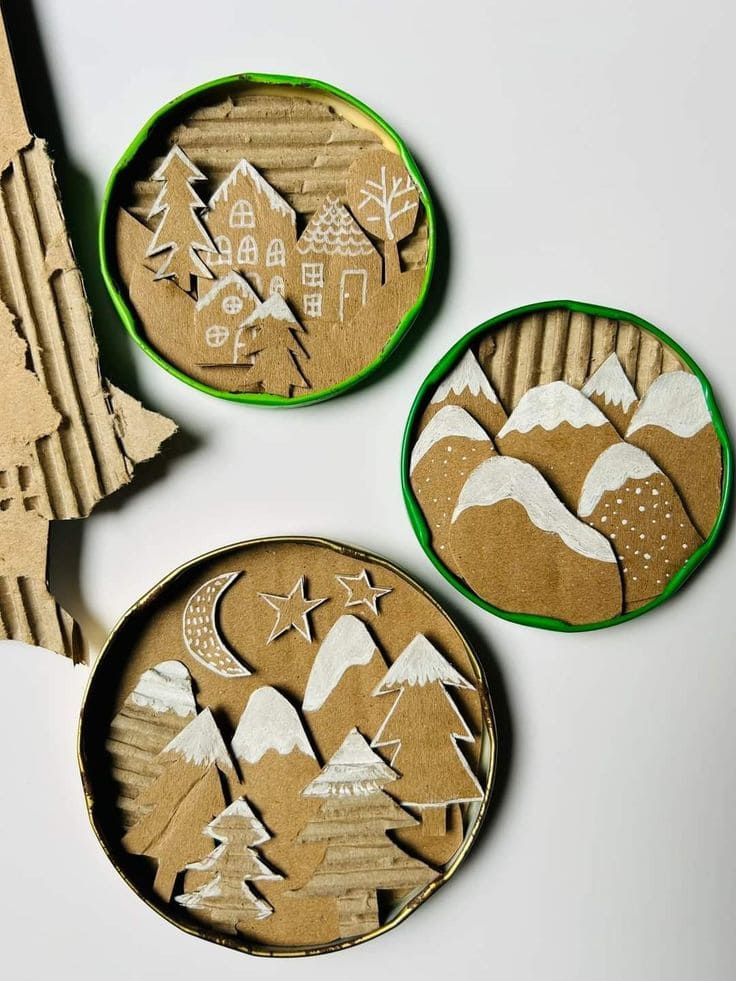 Cardboard Christmas Scene Ornaments