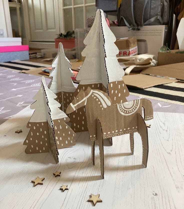 Cardboard Forest Christmas Scene