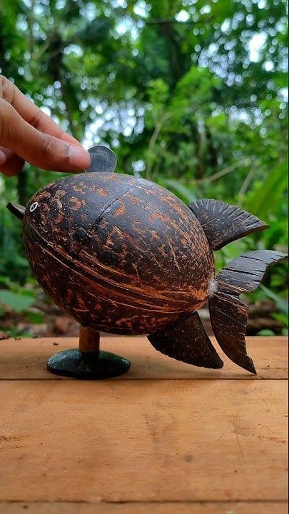 Charming Coconut Shell Fish Decor Piece