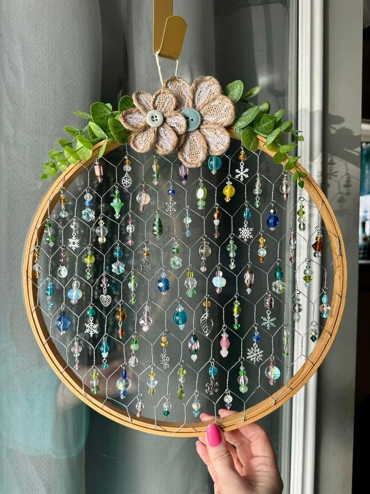 Charming Floral Beaded Sun Catcher Hoop