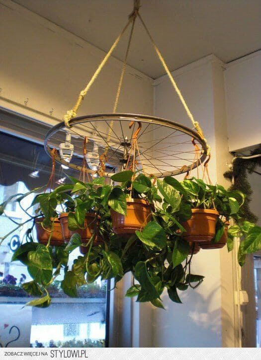 Charming Hanging Planter from Bicycle Wheel