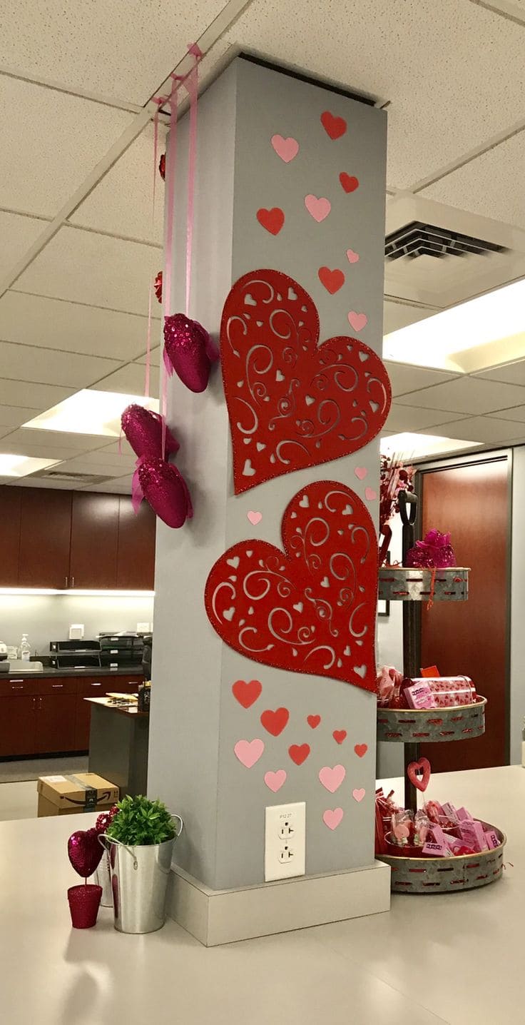 Charming Office Valentines Pillar Decor